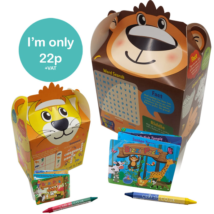 Safari Bizzi Kids Takeaway Boxes & Animal Activity Pack Monkey/Lion (Case of 200)