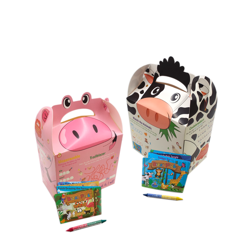 Load image into Gallery viewer, Farmyard Bizzi Kids Takeaway Boxes &amp; Animal Activity Pack Pig/Cow (Case of 200)
