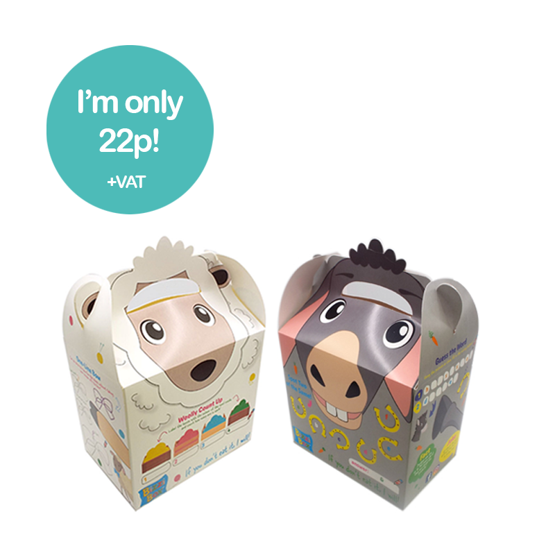 Load image into Gallery viewer, Farmyard Bizzi Kids Takeaway Boxes Sheep/Donkey (Case of 200)
