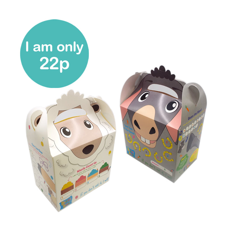 Load image into Gallery viewer, Farmyard Bizzi Kids Takeaway Boxes Sheep/Donkey (Case of 200)
