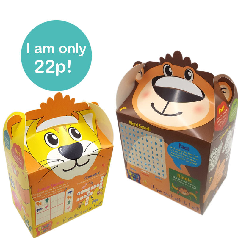 Load image into Gallery viewer, Safari Bizzi Kids Takeaway Boxes Monkey/Lion (Case of 200)
