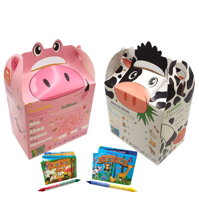 Farmyard Bizzi Kids Takeaway Boxes & Animal Activity Pack Pig/Cow (Case of 200)