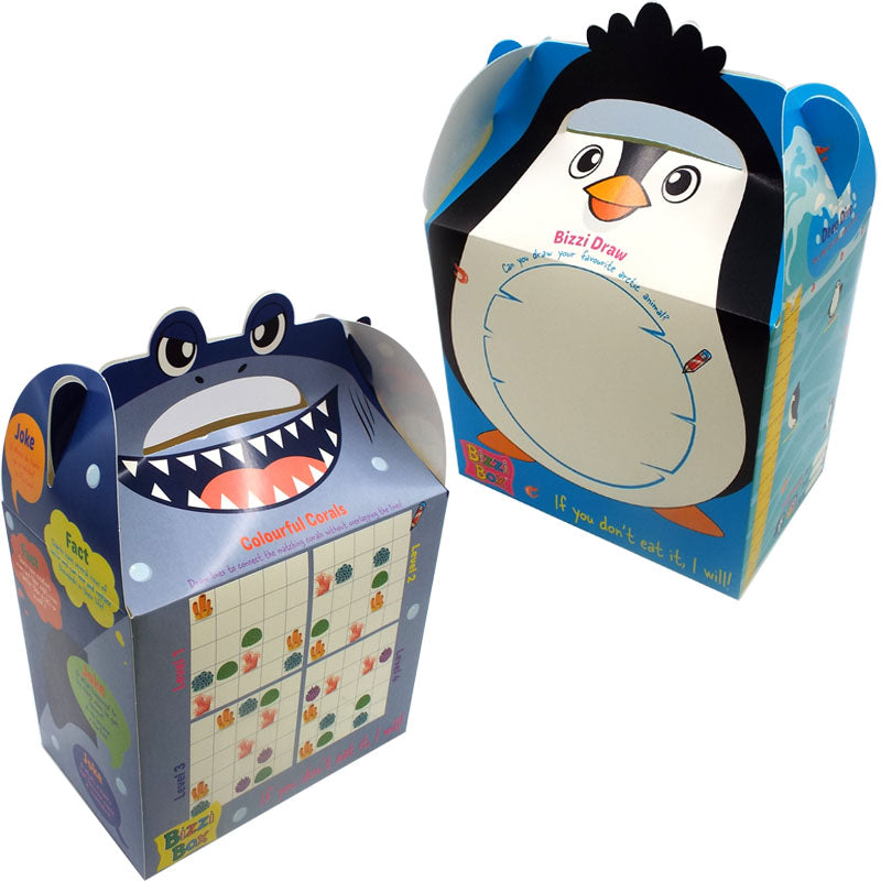 Load image into Gallery viewer, Ocean Bizzi Kids Takeaway Boxes Shark/Penguin (Case of 200)
