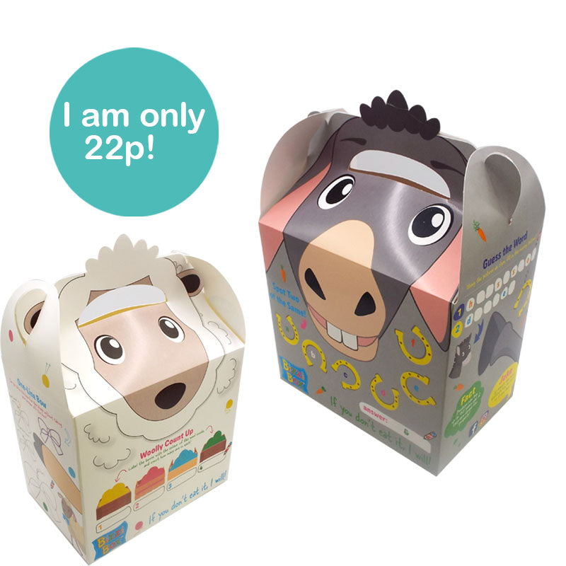 Load image into Gallery viewer, Farmyard Bizzi Kids Takeaway Boxes Sheep/Donkey (Case of 200)
