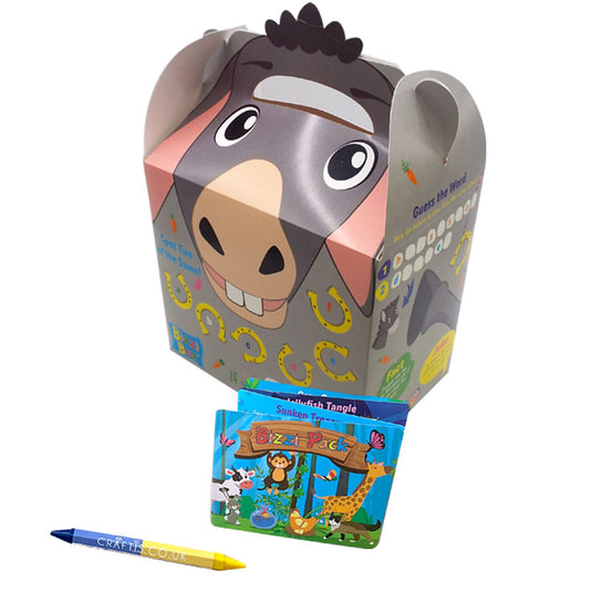 Farmyard Bizzi Kids Takeaway Boxes & Animal Activity Pack Donkey/Sheep (Case of 200)